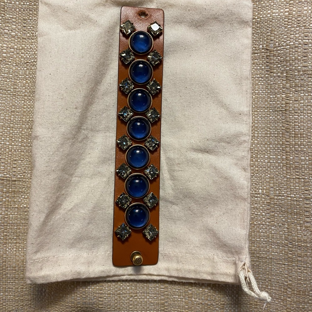 Tory Burch Blue Stone, Diamond Leather Bracelet.